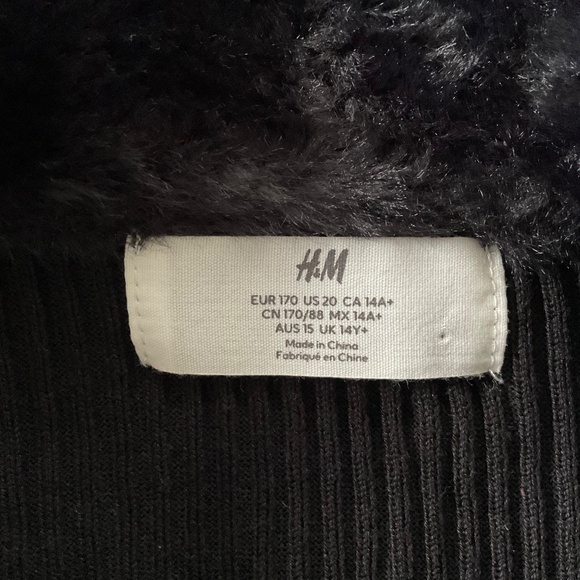 H&M Girls Ribbed Cardigan w/Faux Fur Collar Sz 20 Black Y2K Parisian Style Chic - Picture 3 of 9